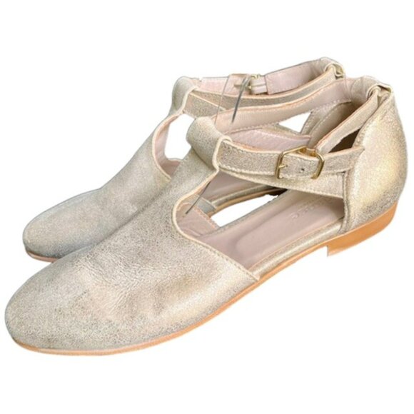 Sundance Shimmer Gold Closed Toe Ankle Wrap Sandals - Gold/Nude - 40 - Picture 2 of 9